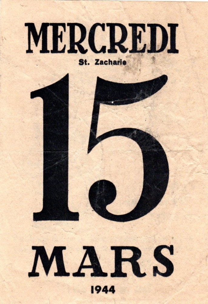 15 mars 1944, calendrier éphéméride